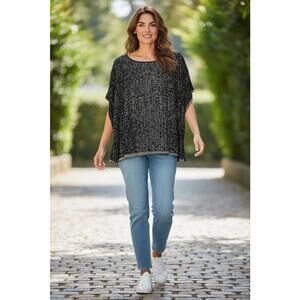 Eileen Fisher Black Lyocell Knit Top L XL Oversized Boxy Minimalist